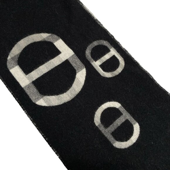 HERMES - Black Gray White Cashmere Scarf - Picture 2 of 6